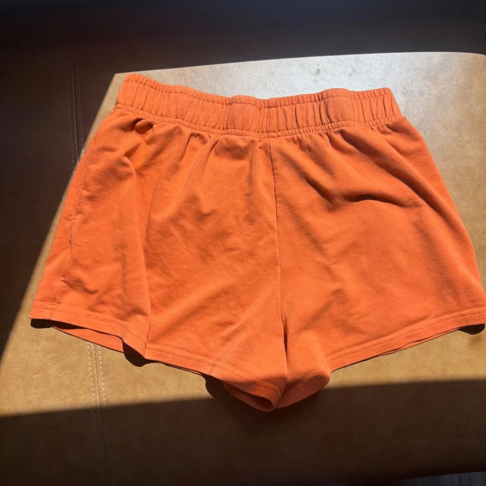 SHEIN Orange French Terry Elastic Waist Lounge Shorts with Pockets Small